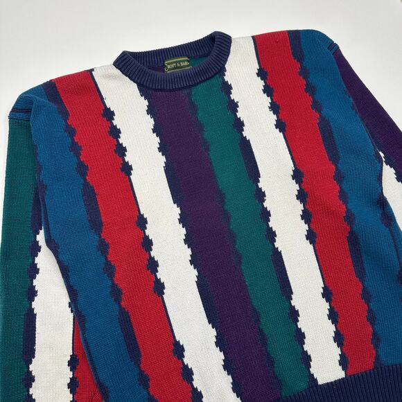 Vintage 1990’s Striped Cotton Grandpa Sweater - Picture 1 of 7